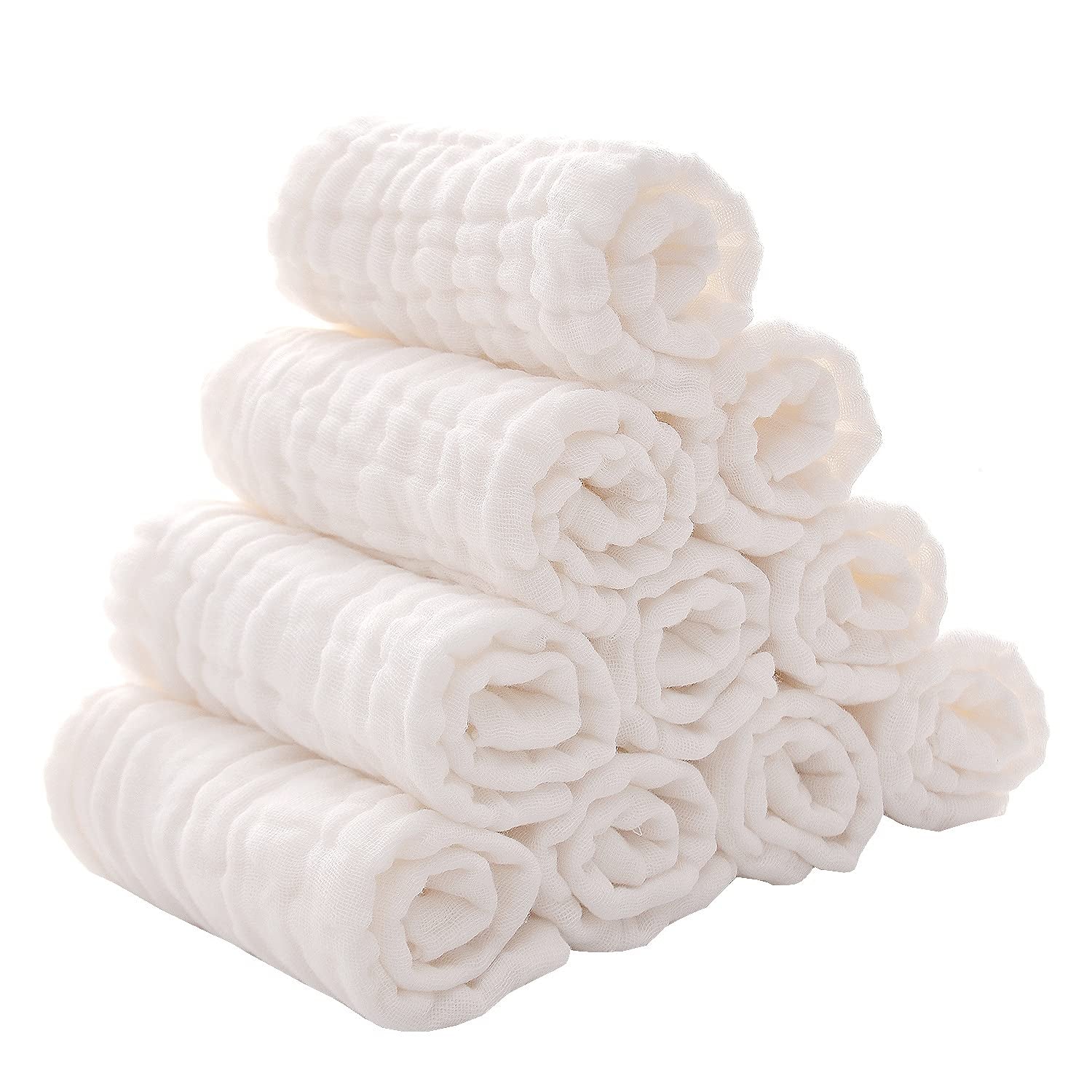 Ultra-Soft Baby Muslin Washcloths - 6-Layer Absorbent Face Towels for Delicate Skin - Perfect Newborn Wipes for Baby Registry & Showers