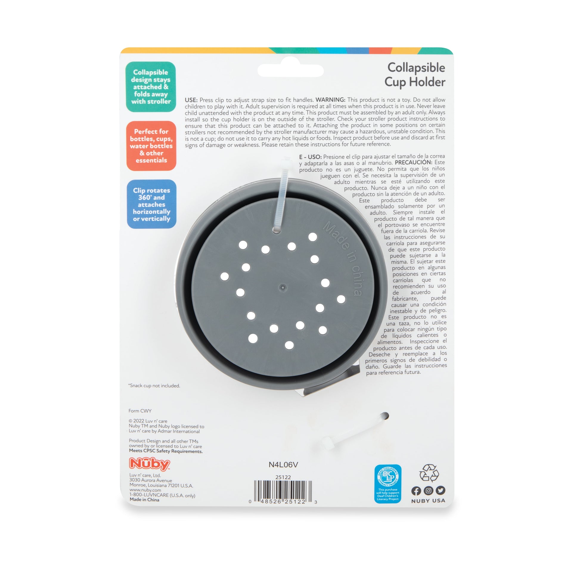 Nuby Gray Collapsible Stroller Bottle and Cup Holder - Ultimate Convenience for On-the-Go Parents