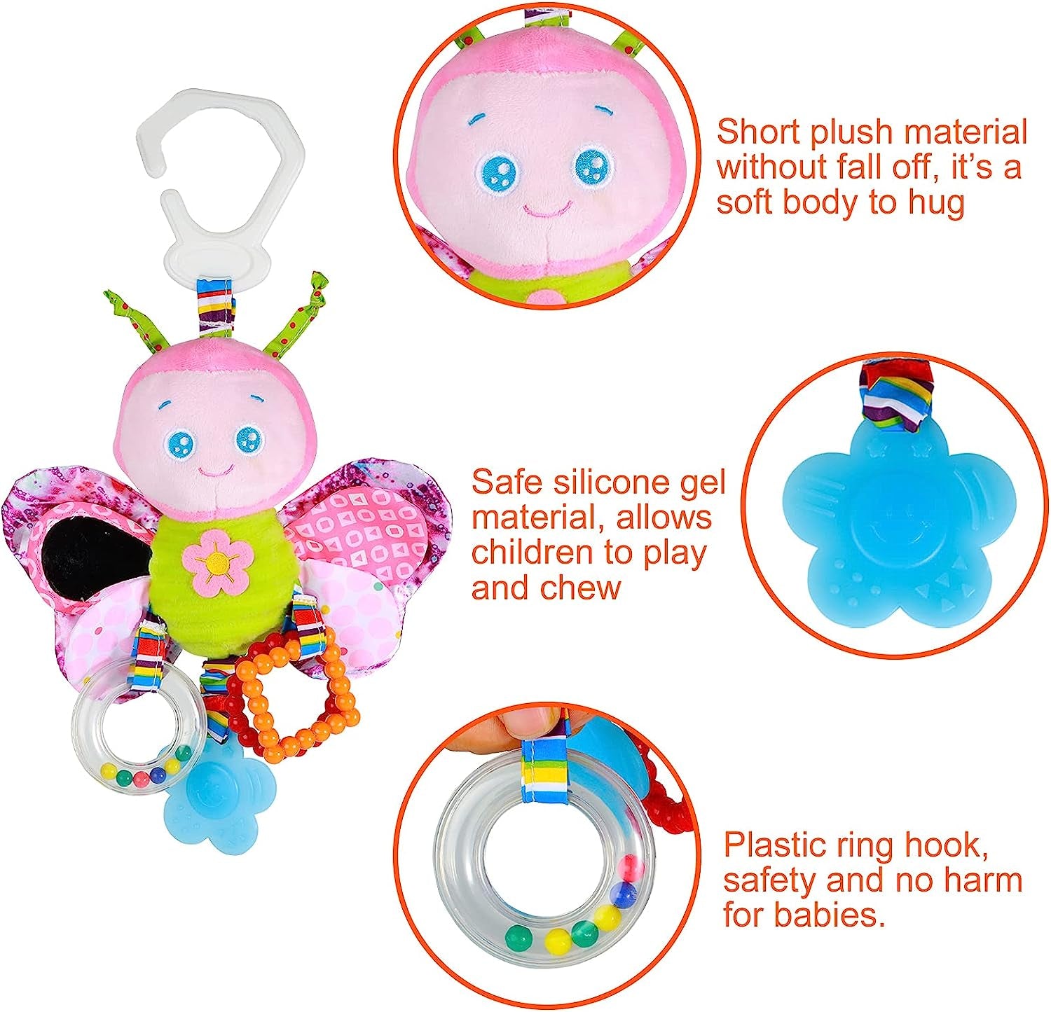 Premium Baby Stroller and Car Seat Toy - Plush Rattle with Teether for Infants Aged 3-12 Months, Ideal for All Genders