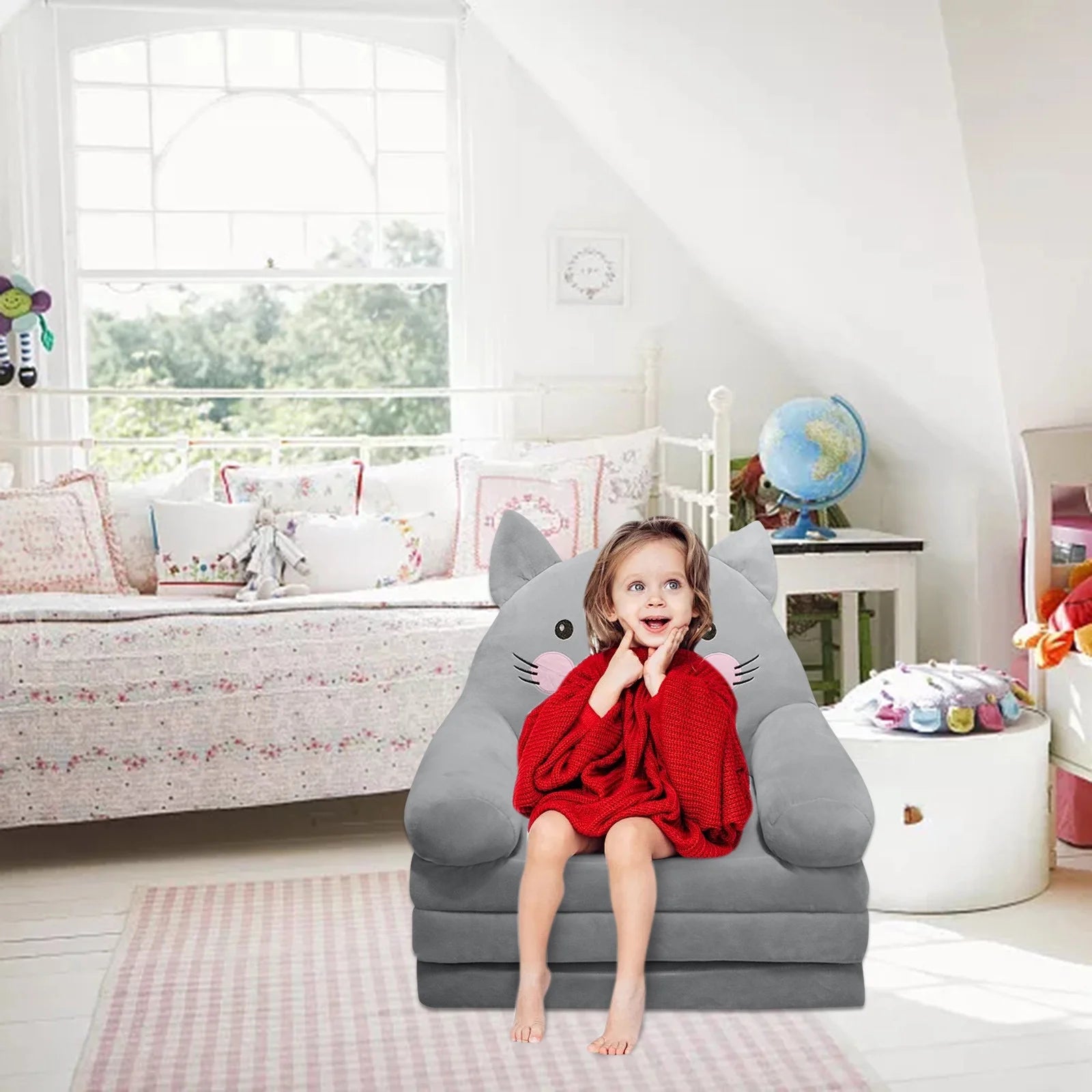 2-in-1 Foldable Kids Sofa Bed - Cute Cartoon Armchair for Play, Rest & Relaxation