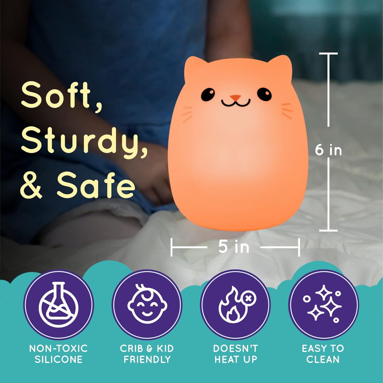 Remote Control Silicone Night Light for Children - Cat Design with 9 Soft Color Options & Sleep Timer - Rechargeable, Battery-Operated Lamp for Bedrooms and Nurseries