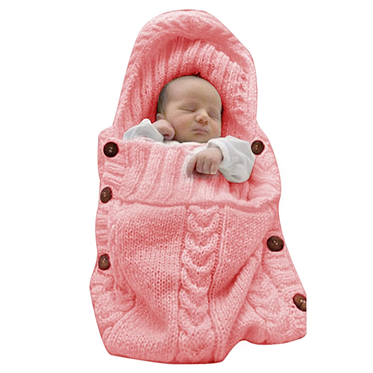 Cozy Light Pink Newborn Baby Wrap Swaddle Blanket - Knit Sleeping Bag & Stroller Wrap (0-6 Months)