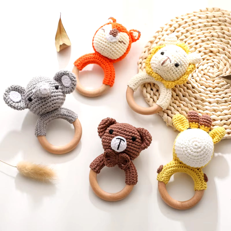 Handmade Crochet Animal Rattle- Soft Wooden Baby Teether Toy (multiple Style)