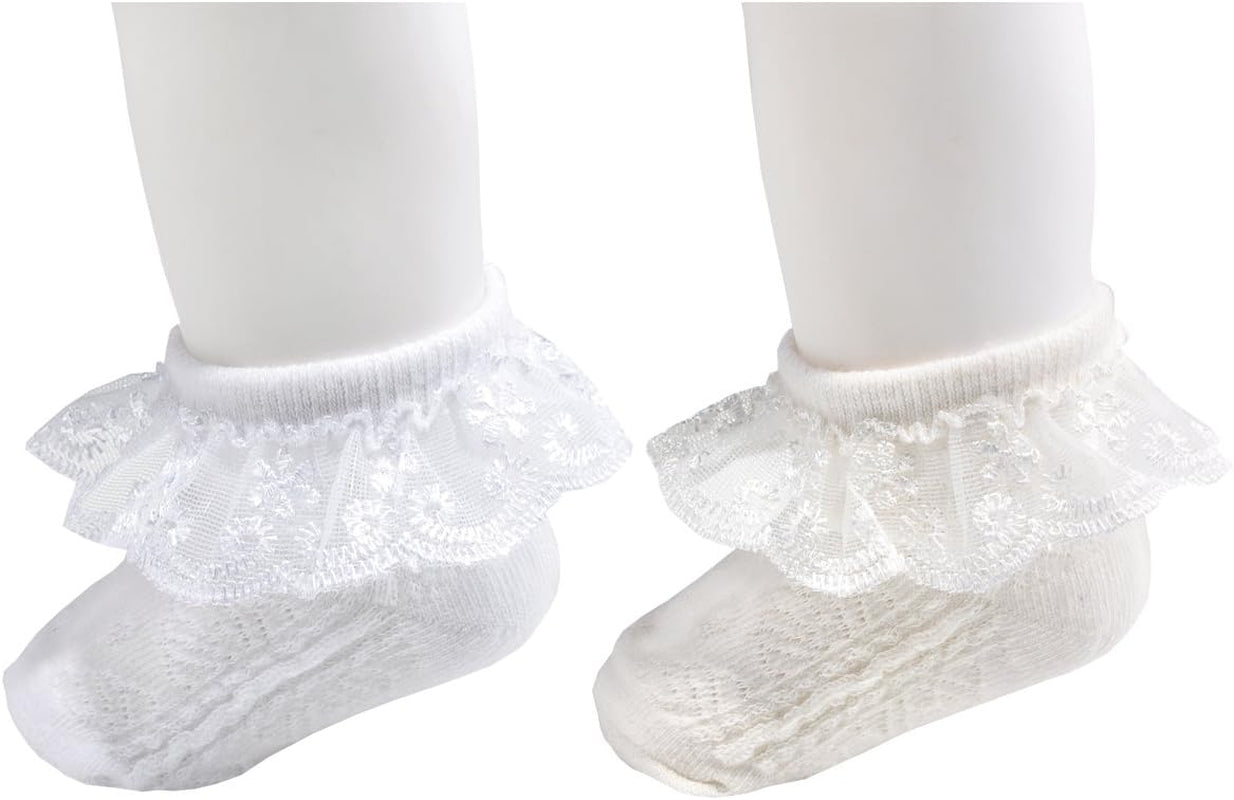 Baby-Girls Eyelet Frilly Lace Socks,Newborn/Infant/Toddler/Little Girls (Pack of 2/3/4/6)
