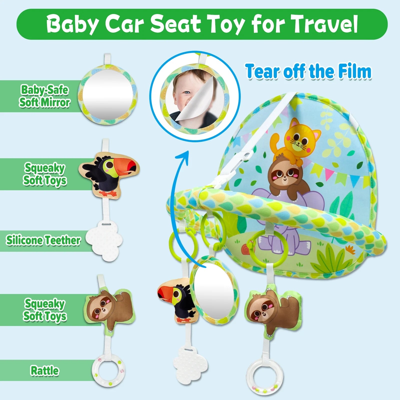 Baby Car Seat Toy for Travel Rear Facing Double Sided Newborn Baby Infant 0-12 Month
