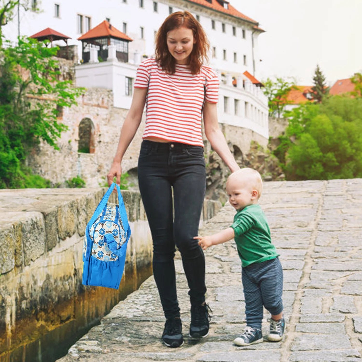 Imountek 5-Piece Waterproof Baby Diaper Bag Backpack with Changing Pad - Stylish Multi-Function Travel Tote in Blue