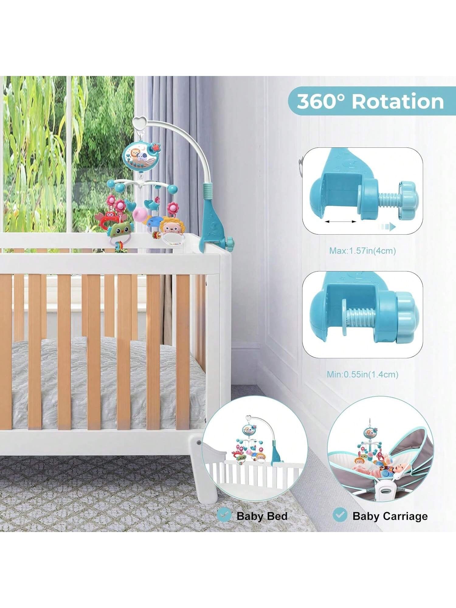 Baby Musical Mobile Crib with Music and Lights, Projection, Take-Along Rattle and Music Box for Babies Boy Girl Toddler Sleep