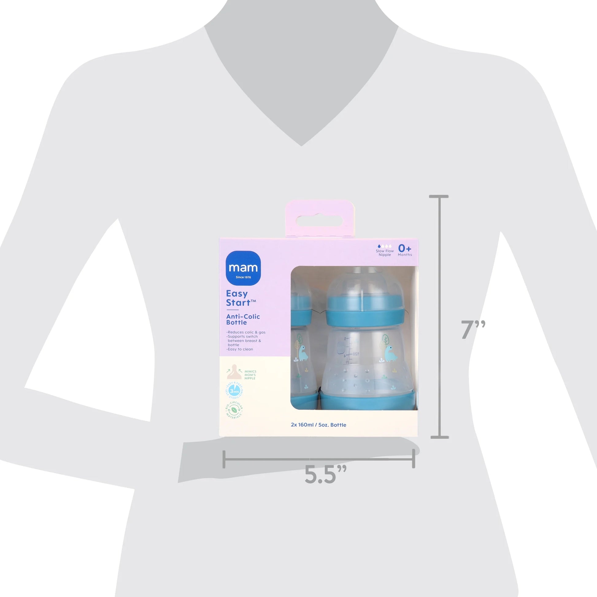 MAM Easy Start Anti-Colic 5 Oz Bottles - 2 Pack in Stylish Sage