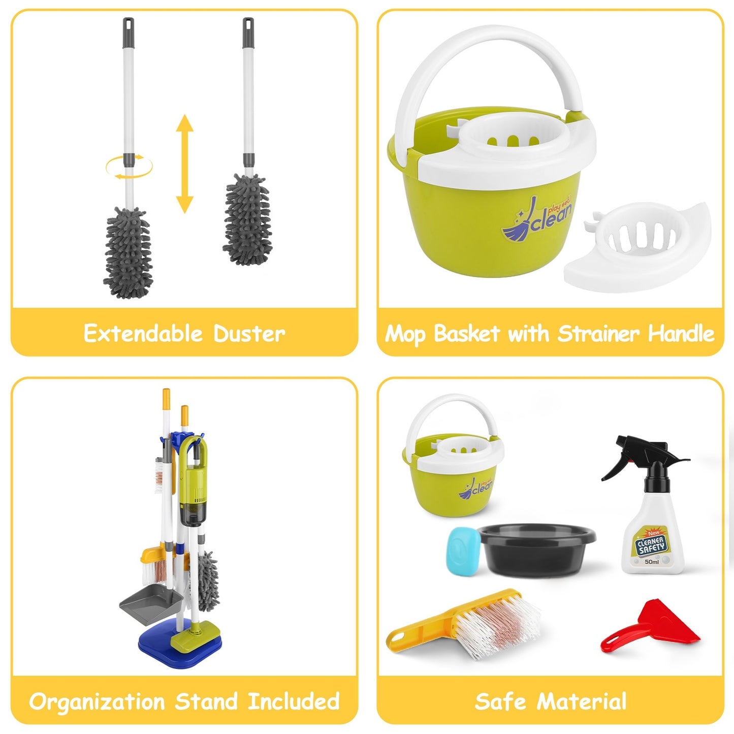 14Pcs Kids Cleaning Toy Set- Pretend Play Housekeeping Kit with Vacuum, Mop & Broom | Fun Learning Toy for Toddlers