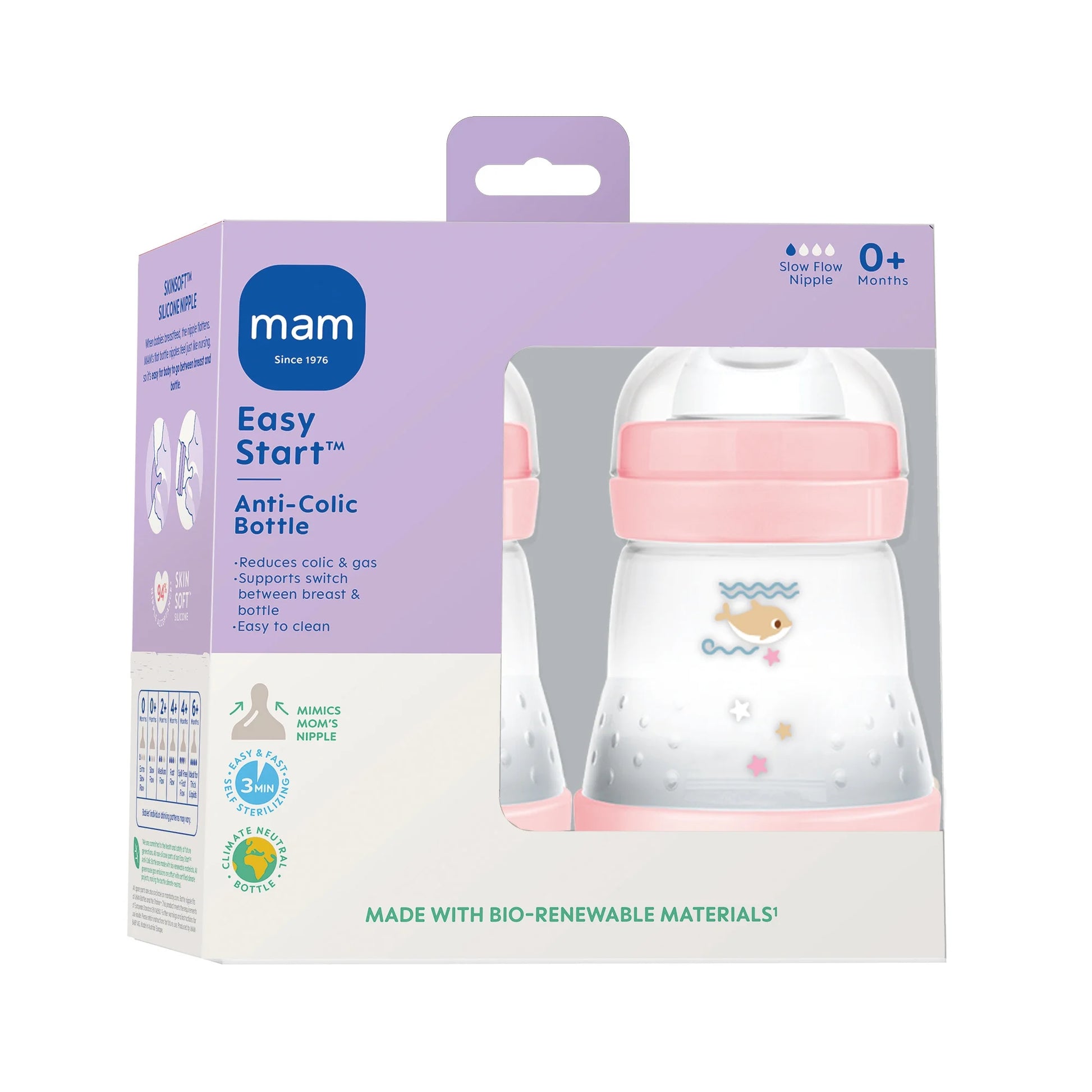 MAM Easy Start Matte Anti-Colic Baby Bottles for Girls, 5 Oz - 2 Pack