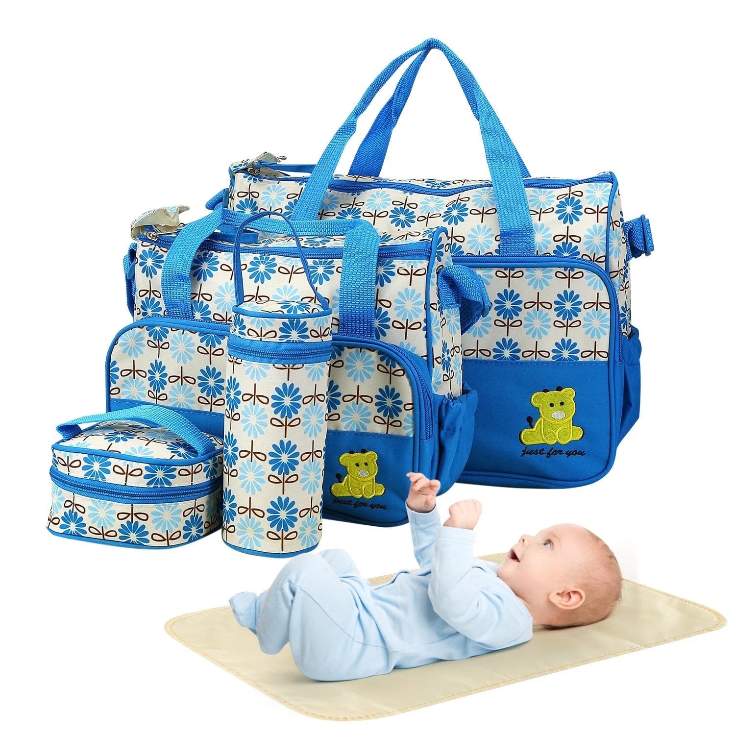 Imountek 5-Piece Waterproof Baby Diaper Bag Backpack with Changing Pad - Stylish Multi-Function Travel Tote in Blue