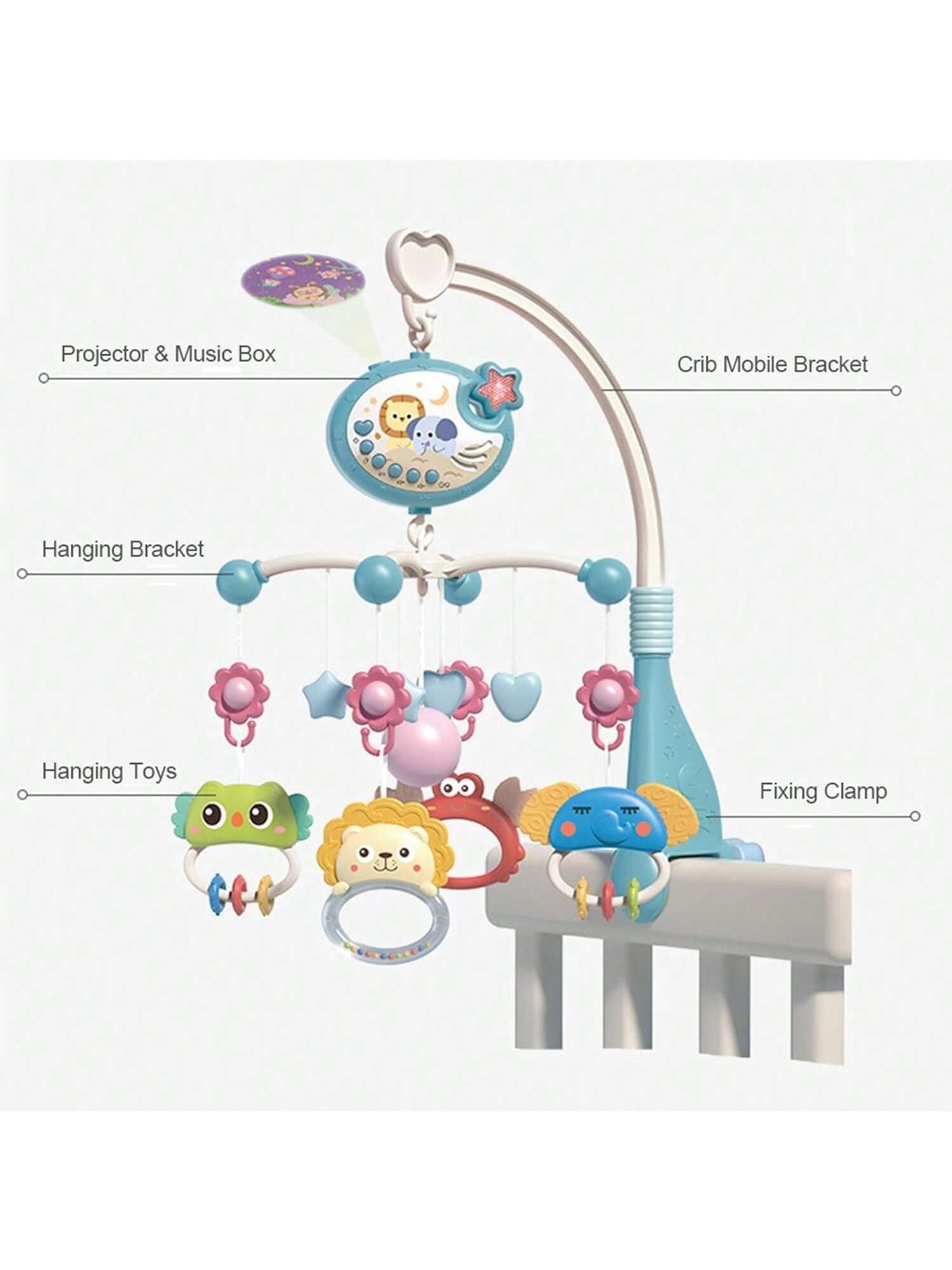 Baby Musical Mobile Crib with Music and Lights, Projection, Take-Along Rattle and Music Box for Babies Boy Girl Toddler Sleep