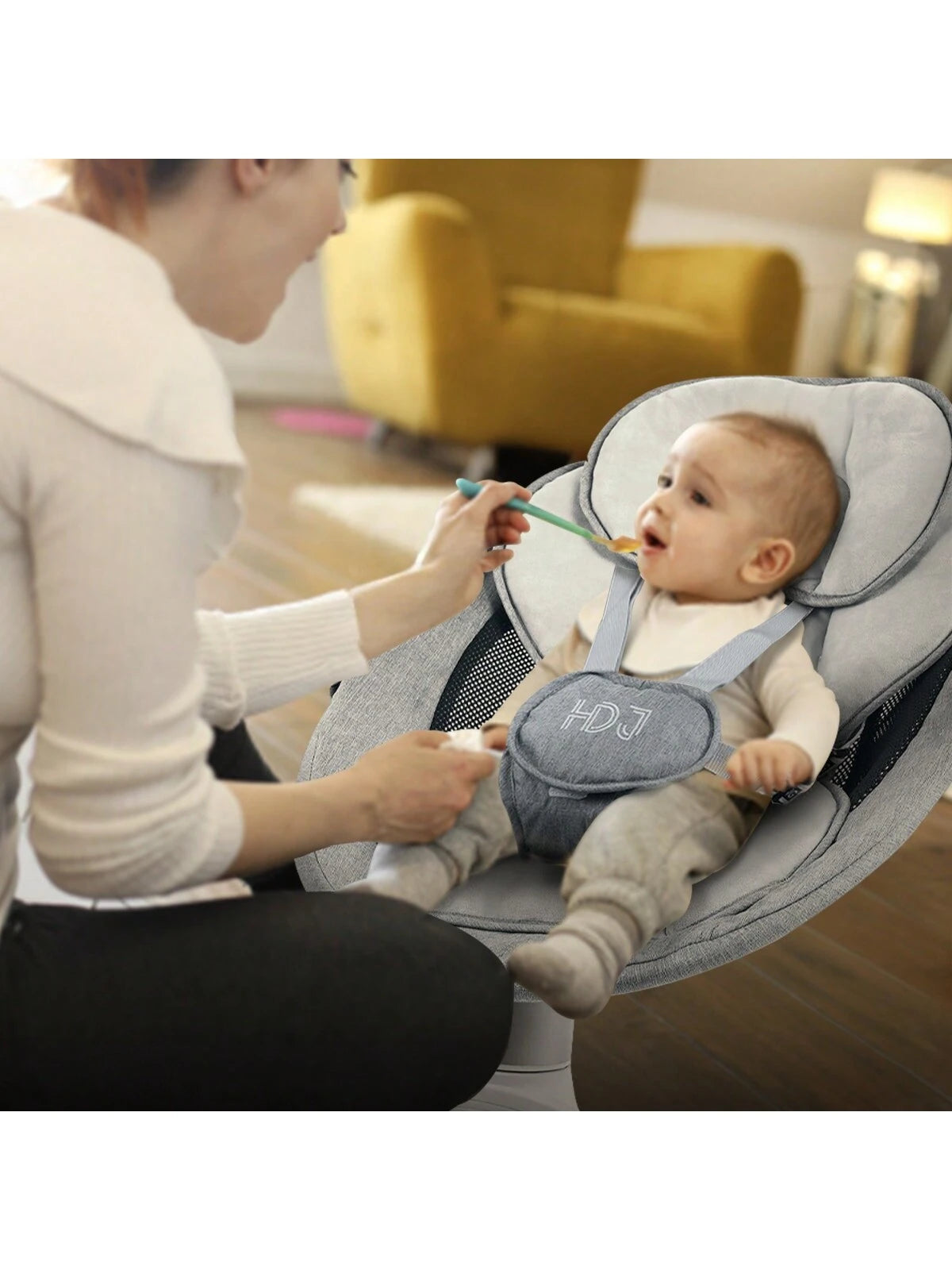 Cozy and Versatile Portable Baby Swing with Music Speaker – Adjustable Seat Positions, 5 Speeds, and 5-Point Harness for Ultimate Safety