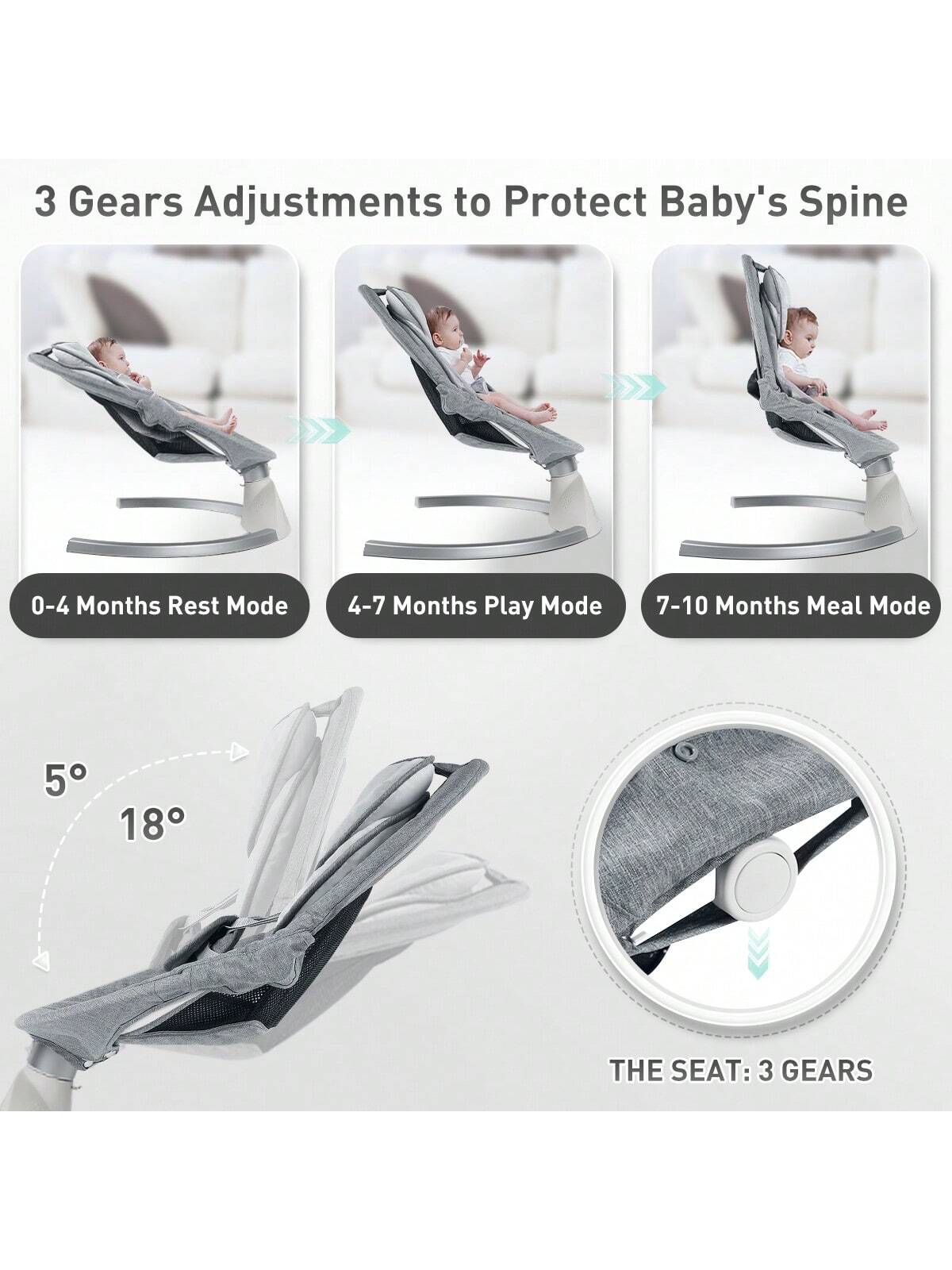 Cozy and Versatile Portable Baby Swing with Music Speaker – Adjustable Seat Positions, 5 Speeds, and 5-Point Harness for Ultimate Safety