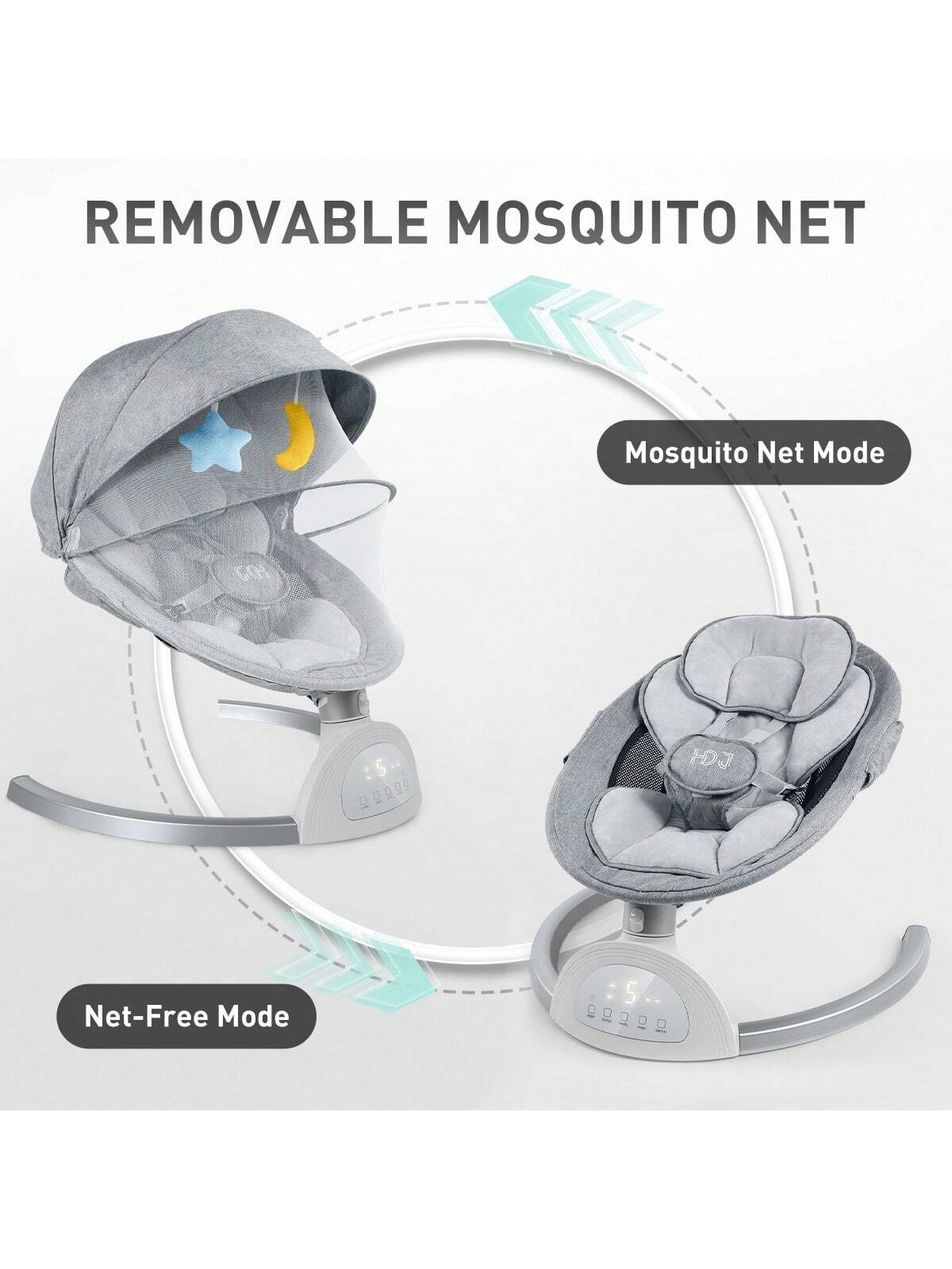 Cozy and Versatile Portable Baby Swing with Music Speaker – Adjustable Seat Positions, 5 Speeds, and 5-Point Harness for Ultimate Safety