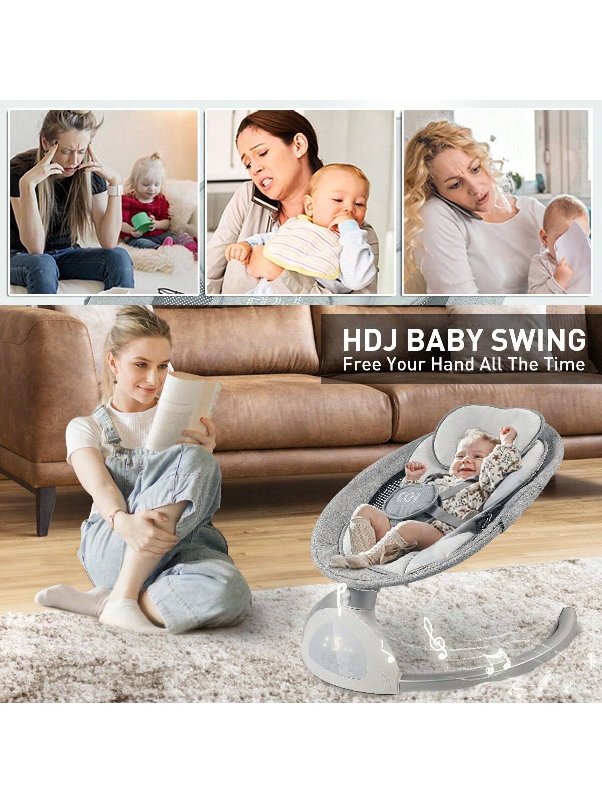 Cozy and Versatile Portable Baby Swing with Music Speaker – Adjustable Seat Positions, 5 Speeds, and 5-Point Harness for Ultimate Safety