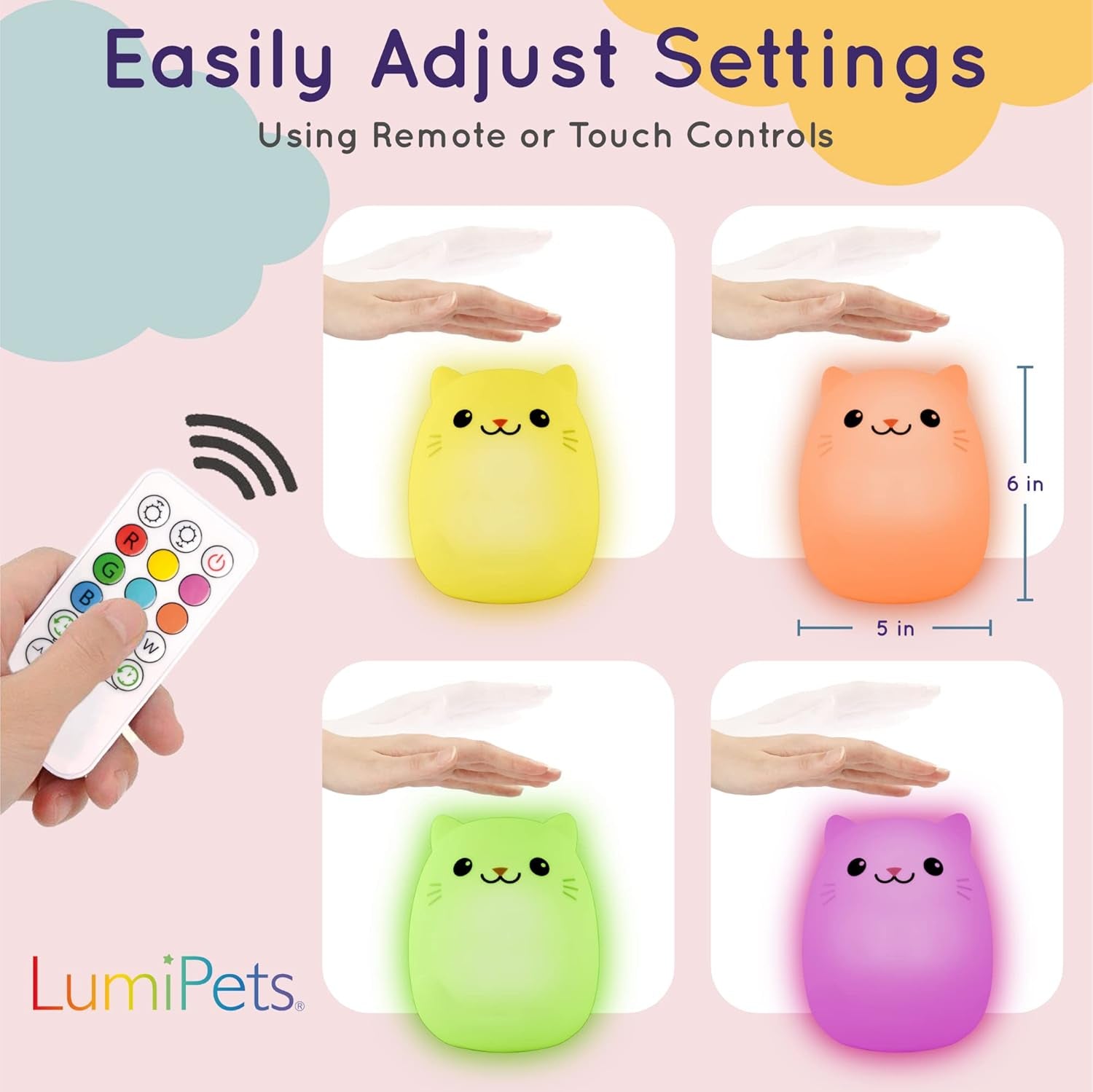 Remote Control Silicone Night Light for Children - Cat Design with 9 Soft Color Options & Sleep Timer - Rechargeable, Battery-Operated Lamp for Bedrooms and Nurseries