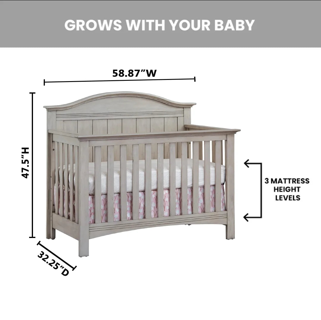 Soho Baby 4-in-1 Convertible Crib- Timeless Finish Stone wash Finish. Grows with Your Little One