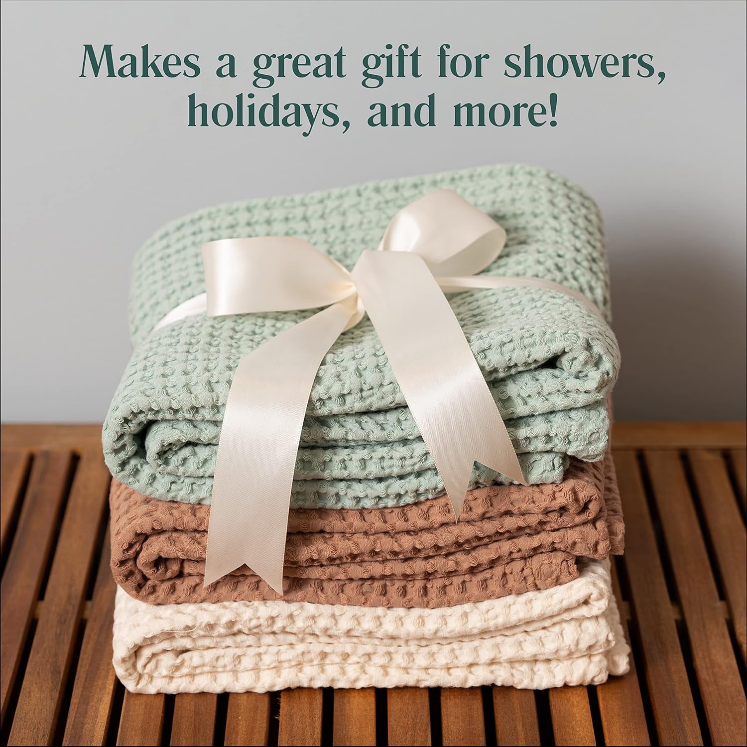 Waffle Swaddle Blanket - Cotton Soft, Breathable for Nursery & Stroller - Gender Neutral Toddler Blanket