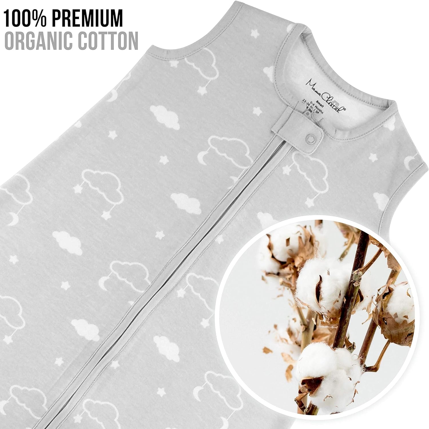 Organic Cotton Baby Sleep Sack - 0.5 TOG Lightweight wearable Blanket with 2 - Way Zipper