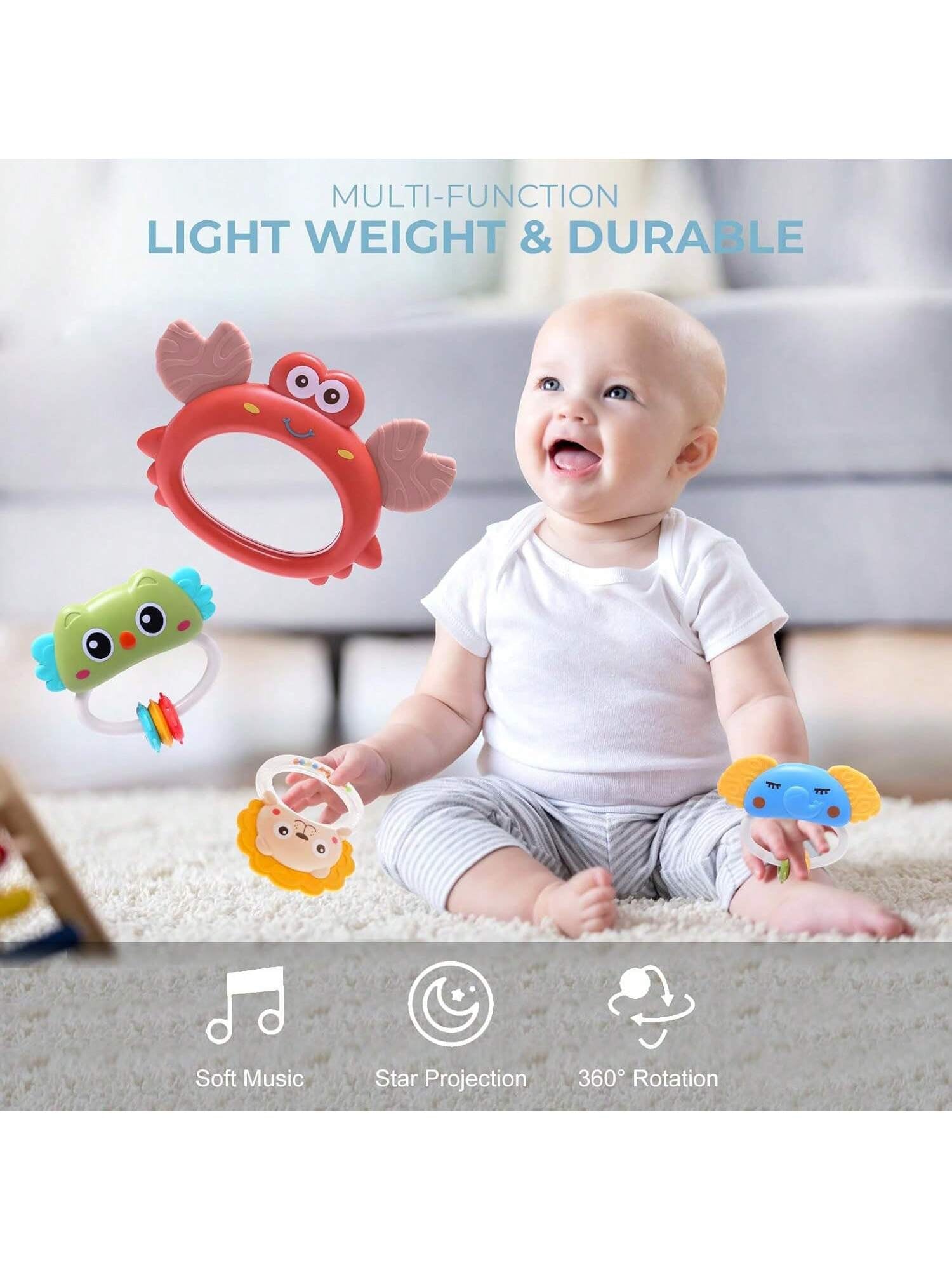 Baby Musical Mobile Crib with Music and Lights, Projection, Take-Along Rattle and Music Box for Babies Boy Girl Toddler Sleep