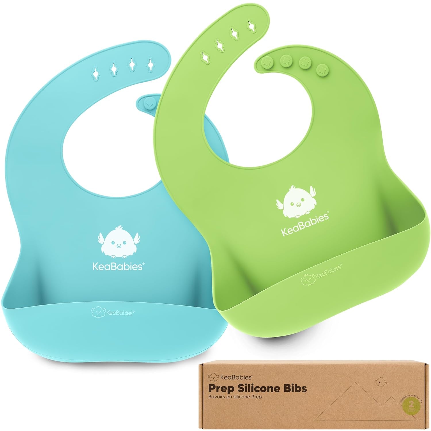 Keababies 2-Pack Waterproof Silicone Baby Bibs - Easy Clean & Large Food Catcher for Boys & Girls (Cloud Nine)