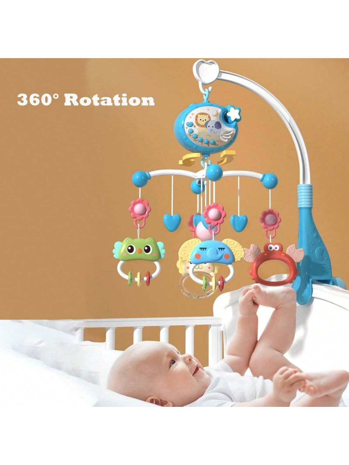 Baby Musical Mobile Crib with Music and Lights, Projection, Take-Along Rattle and Music Box for Babies Boy Girl Toddler Sleep