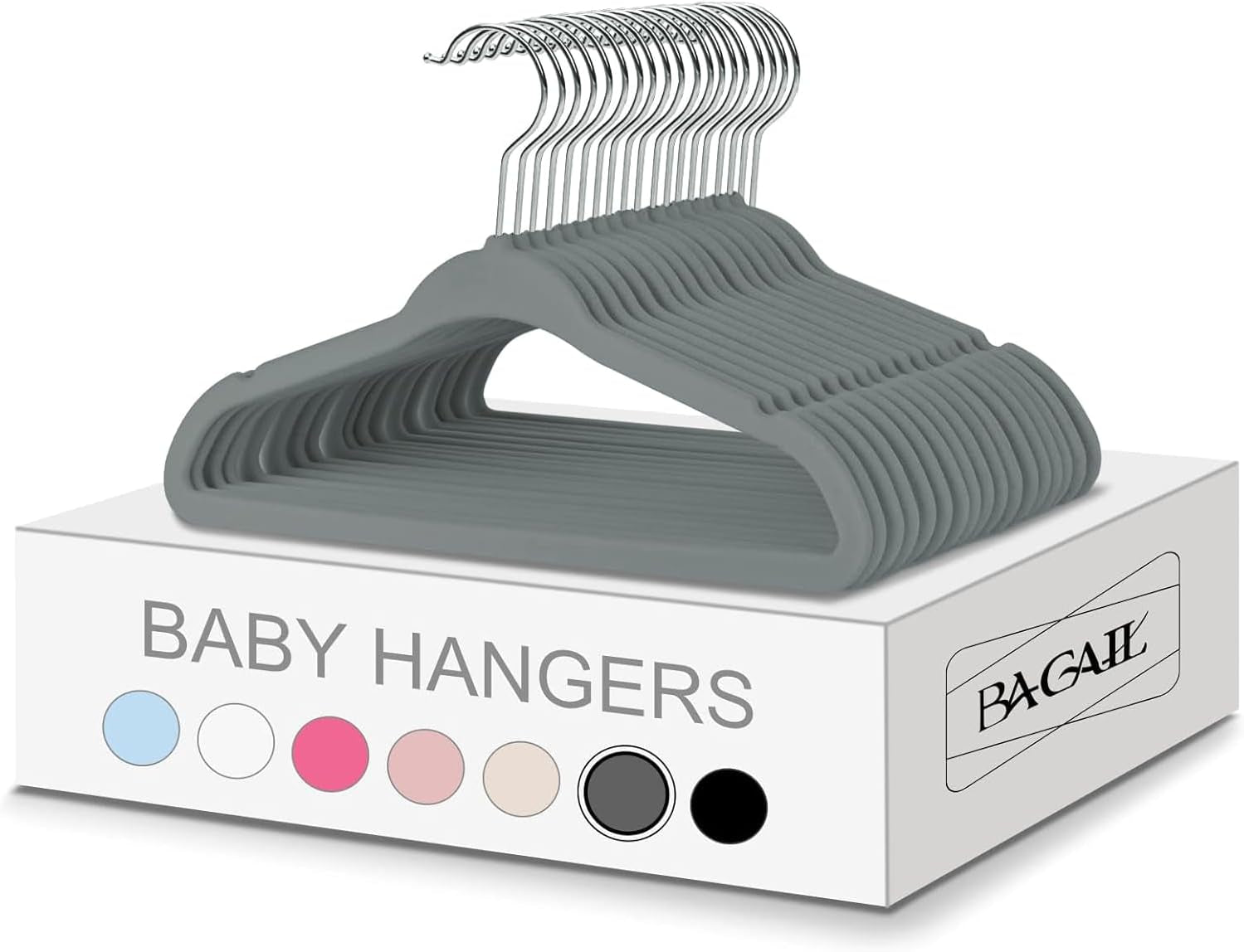 BAGAIL 50-Pack Kids Velvet Non-Slip Hangers - Perfect 11-Inch Size for Infants and Toddlers (Grey)