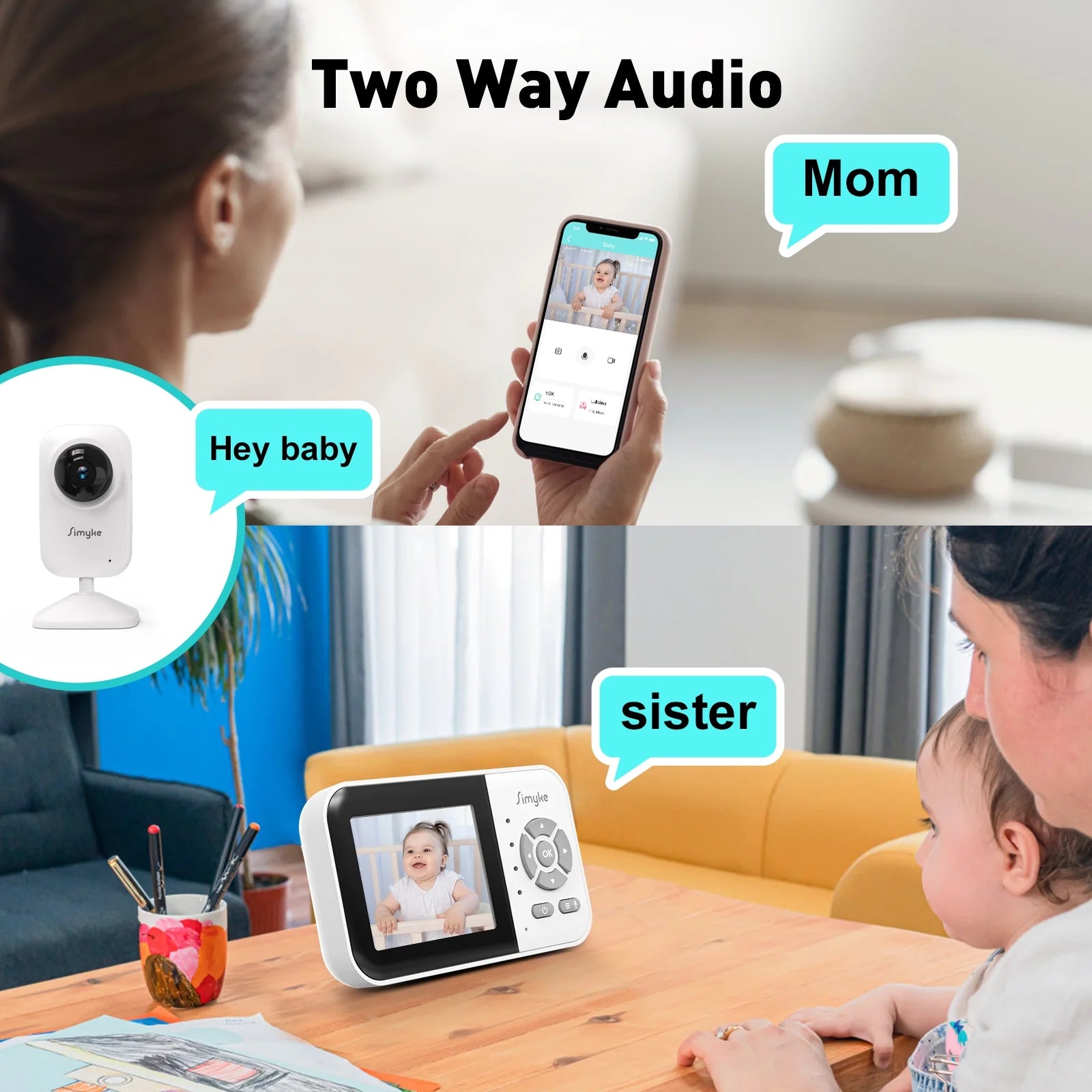 Upgrade Video Baby Monitor with 2 Cameras and Audio 2.8" LCD Screen, Portable Wireless Baby Cam Home Use