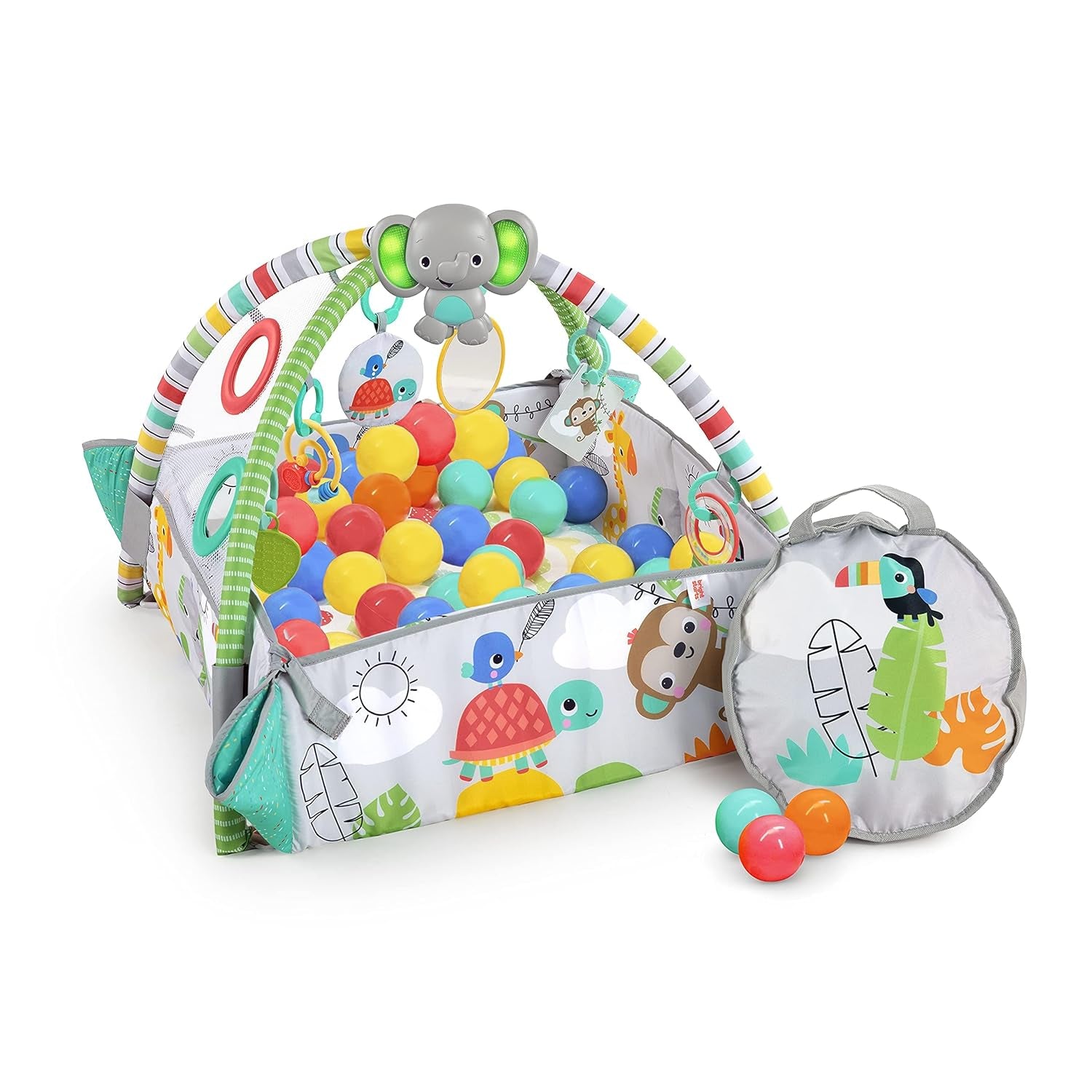 5-In-1 Your Way Ball Play - Jumbo Play Mat Converts to Ball Pit Baby Gym, Newborn to Toddler - Totally Tropical (Green)