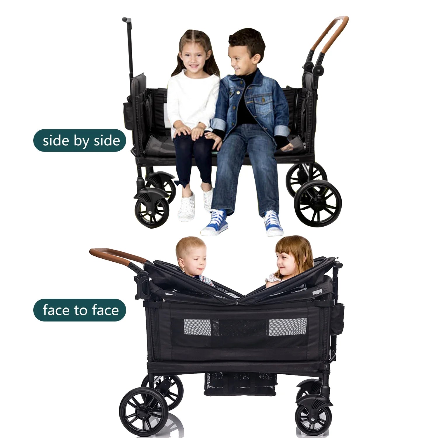 Wagon Stroller for 2 Kids &Toddler with 5-Point Harness,Adjustable Handle Bar and Canopy,Tray Table