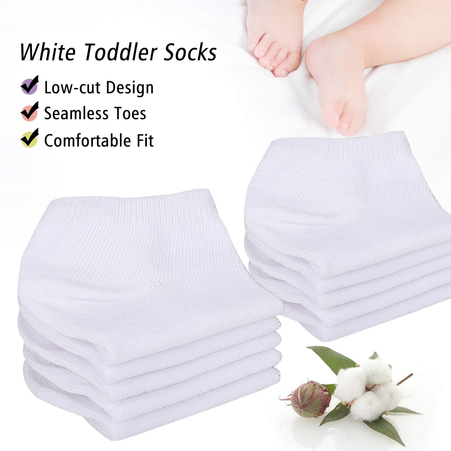 Toddler Socks - 16 Pack Kids Low Cut Athletic Ankle Socks Baby Boys Girls Breathable