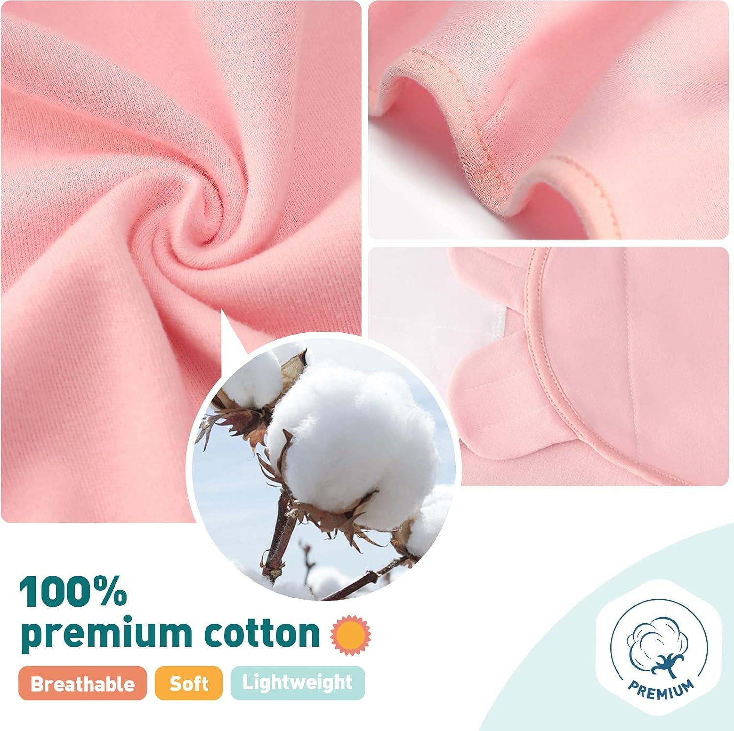 Soft Swaddle Sleep Sacks for Baby Girls - 3 Pack Adjustable Wraps in Cute Feather & Wave Print. Perfect for Newborns 0-3 Months