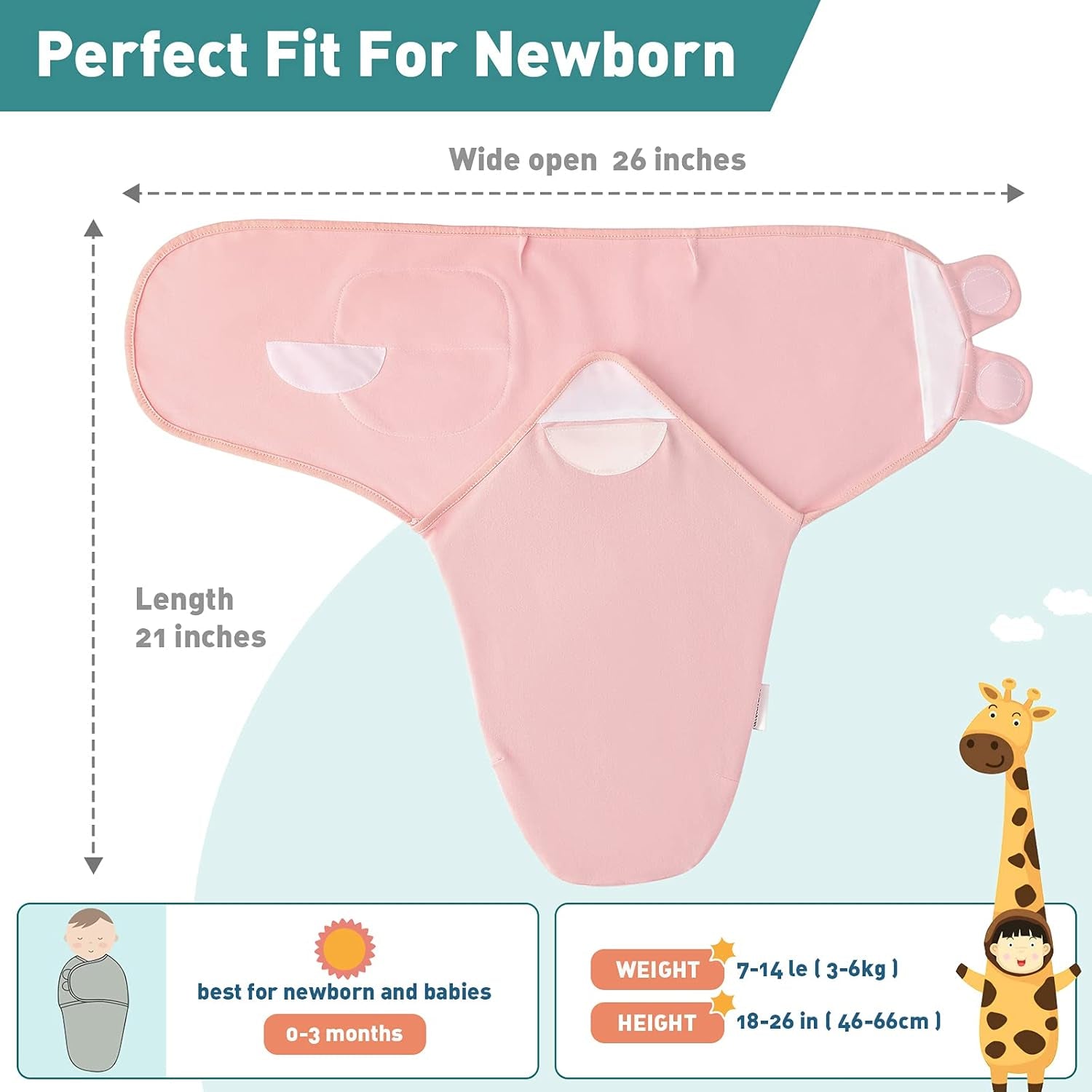 Soft Swaddle Sleep Sacks for Baby Girls - 3 Pack Adjustable Wraps in Cute Feather & Wave Print. Perfect for Newborns 0-3 Months