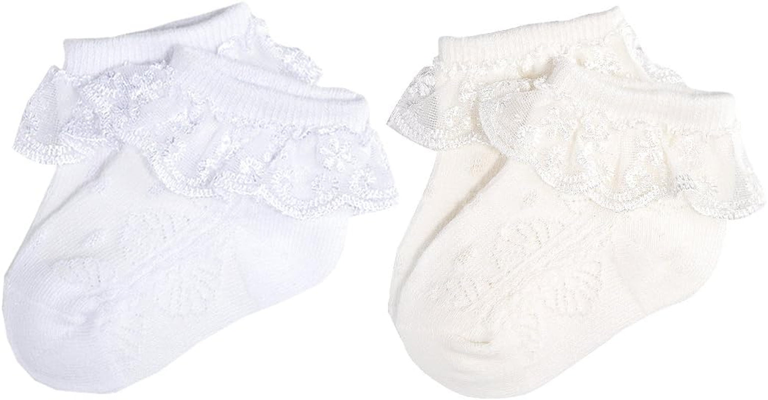 Baby-Girls Eyelet Frilly Lace Socks,Newborn/Infant/Toddler/Little Girls (Pack of 2/3/4/6)