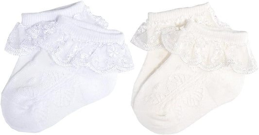 Baby-Girls Eyelet Frilly Lace Socks,Newborn/Infant/Toddler/Little Girls (Pack of 2/3/4/6)