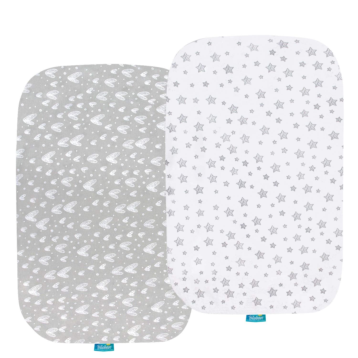 Premium Jersey Knit Cotton Bassinet Sheets - 2 Pack,  Grey - Compatible with BIERUM & Mika Micky Bedside Sleepers