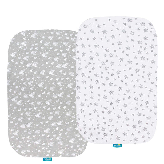 Premium Jersey Knit Cotton Bassinet Sheets - 2 Pack,  Grey - Compatible with BIERUM & Mika Micky Bedside Sleepers