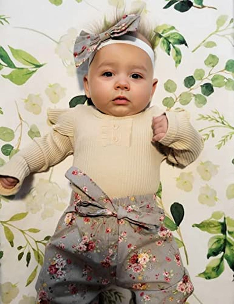 Adorable 3-Piece Newborn Baby Girl Outfit: Ruffle Bodysuit, Floral Pants & Matching Headband - Soft Cotton Newborn Set.