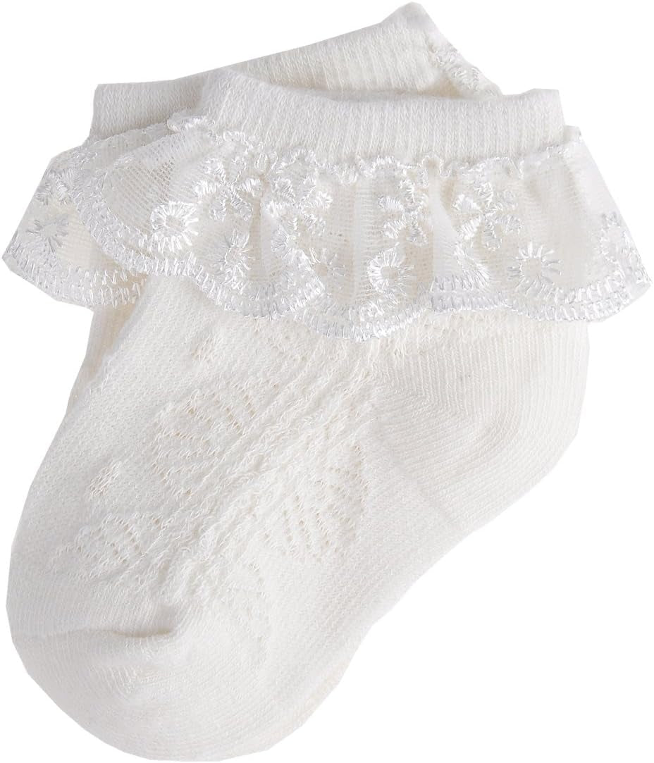 Baby-Girls Eyelet Frilly Lace Socks,Newborn/Infant/Toddler/Little Girls (Pack of 2/3/4/6)