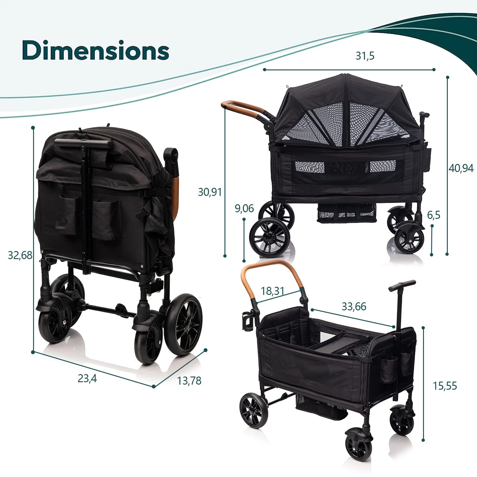 Wagon Stroller for 2 Kids &Toddler with 5-Point Harness,Adjustable Handle Bar and Canopy,Tray Table