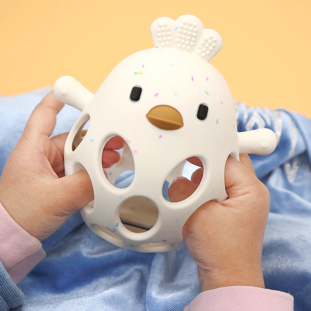 Cute Cartoon Chick Baby Teether Gloves - Silicone Dental Care Toy for Gums and Molar Relief