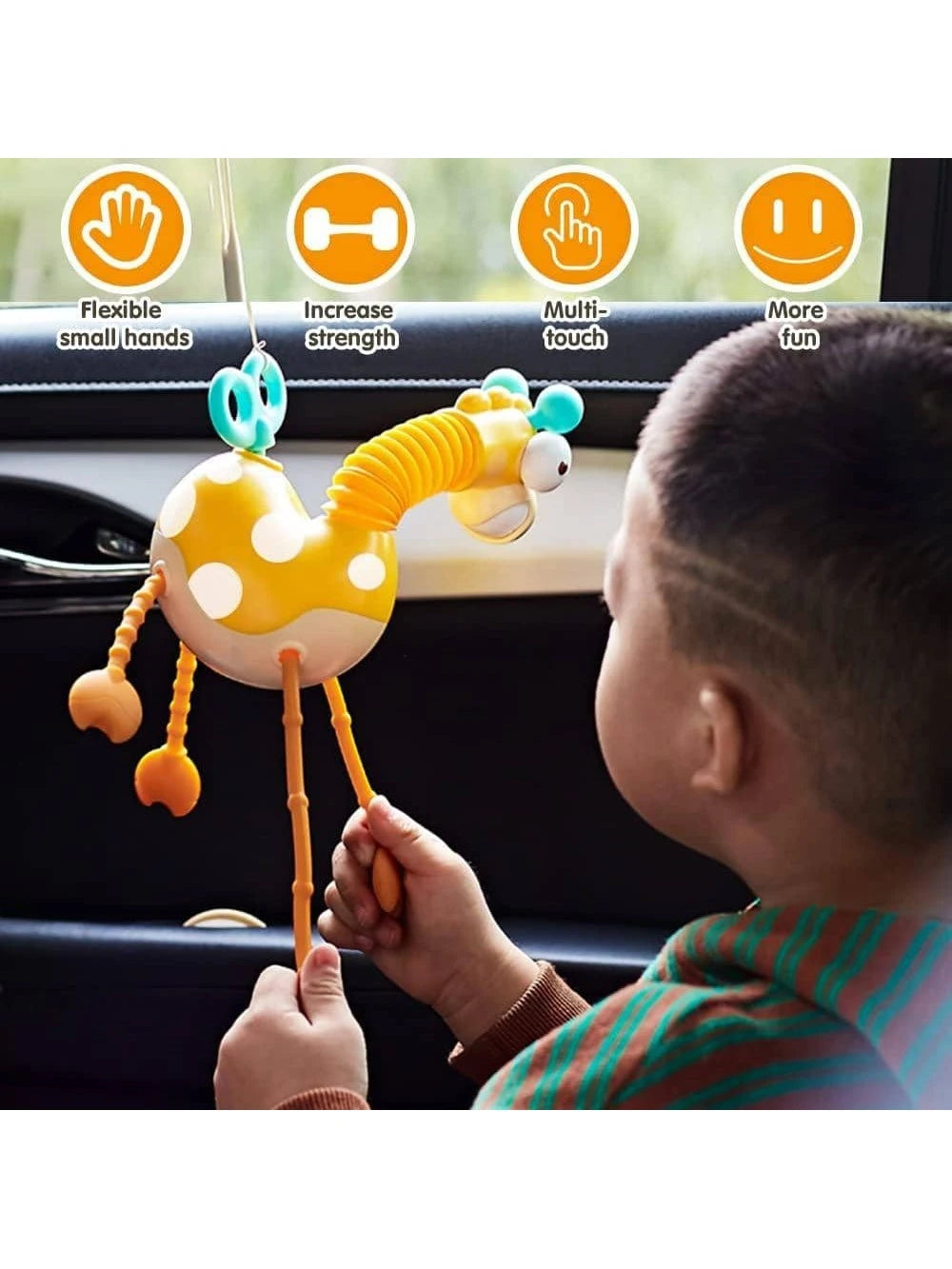 VATOS Baby Sensory Toys Montessori Safe Silicone Pull String Activity Toy Giraffe Toy with Twisting Clockwork & Neck Pop Tube for Fine Motor Skills Travel Toys for Babies Infants Toddlers 18M+