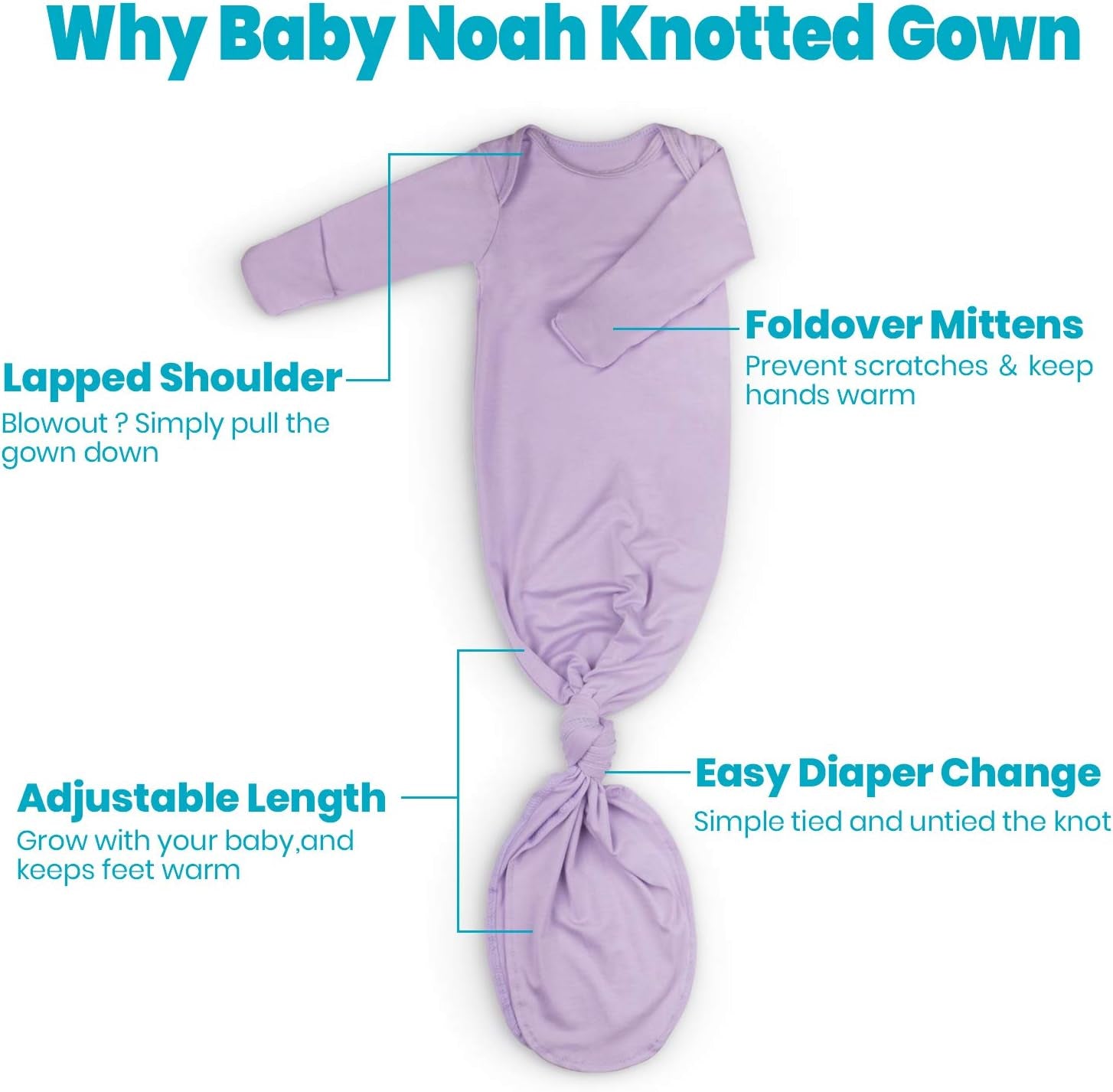 Ultra-Soft Newborn Knotted Gown with Matching Hat - Cozy Long Sleeve Sleeper for Baby Boys and Girls