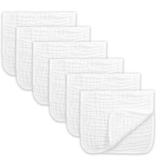Ultra Soft Absorbent Muslin Baby Burp Cloths - 6 Pack White, 50x25cm