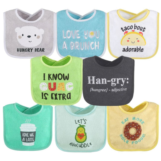 8-Pack Cotton Baby Bibs for Girls & Boys - Vibrant Green, Blue & Yellow Designs