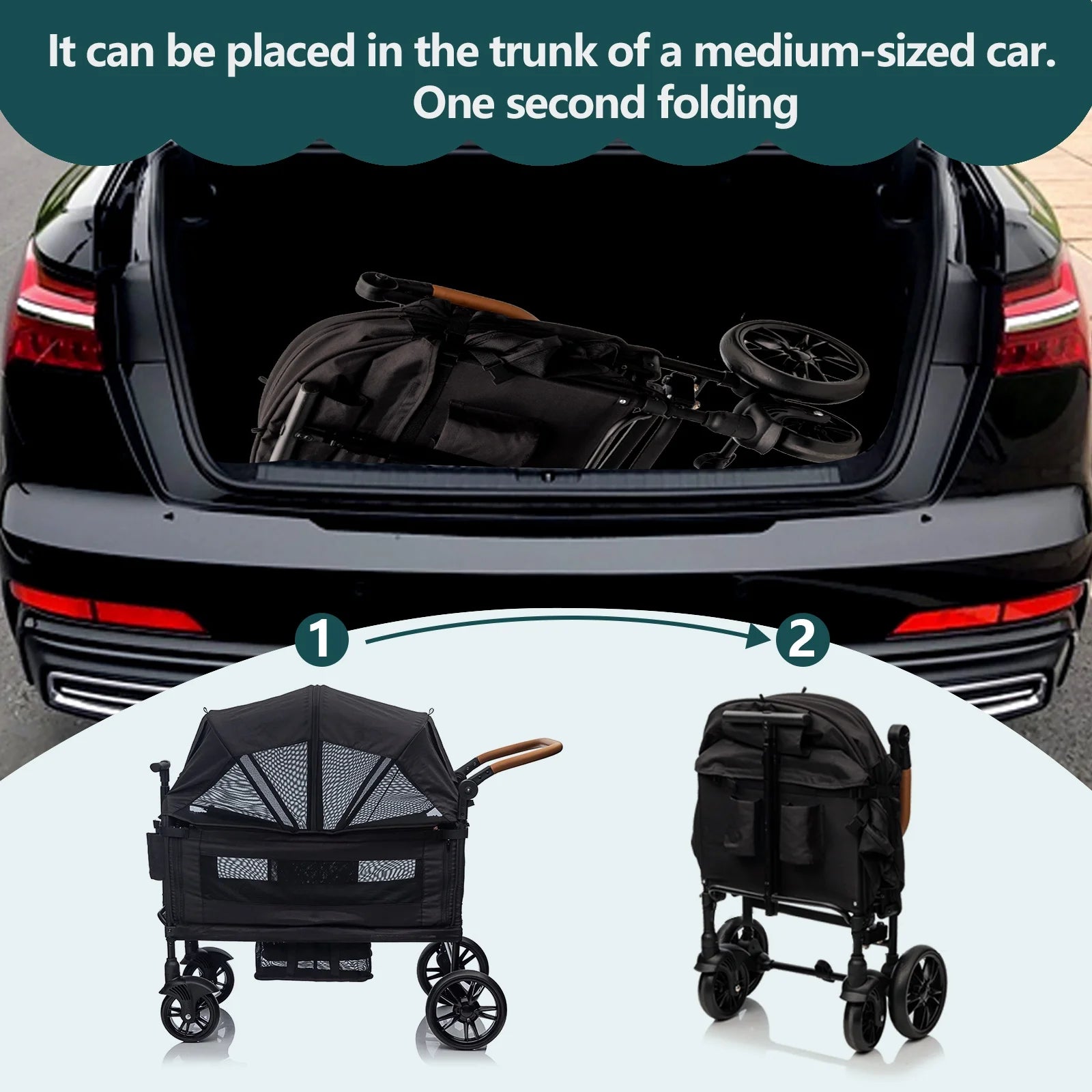 Wagon Stroller for 2 Kids &Toddler with 5-Point Harness,Adjustable Handle Bar and Canopy,Tray Table