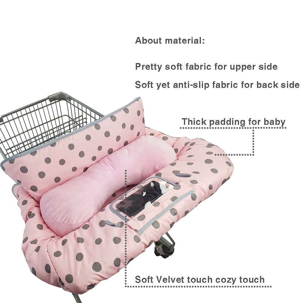 Cozy Pink Shopping Cart & High Chair Cover-Soft, Reversible Seat Liner with Toy Loops & Phone Pocket for Baby's Safety & Parent's Convenience. with Supportive Seat Positioner for Babies and Toddlers