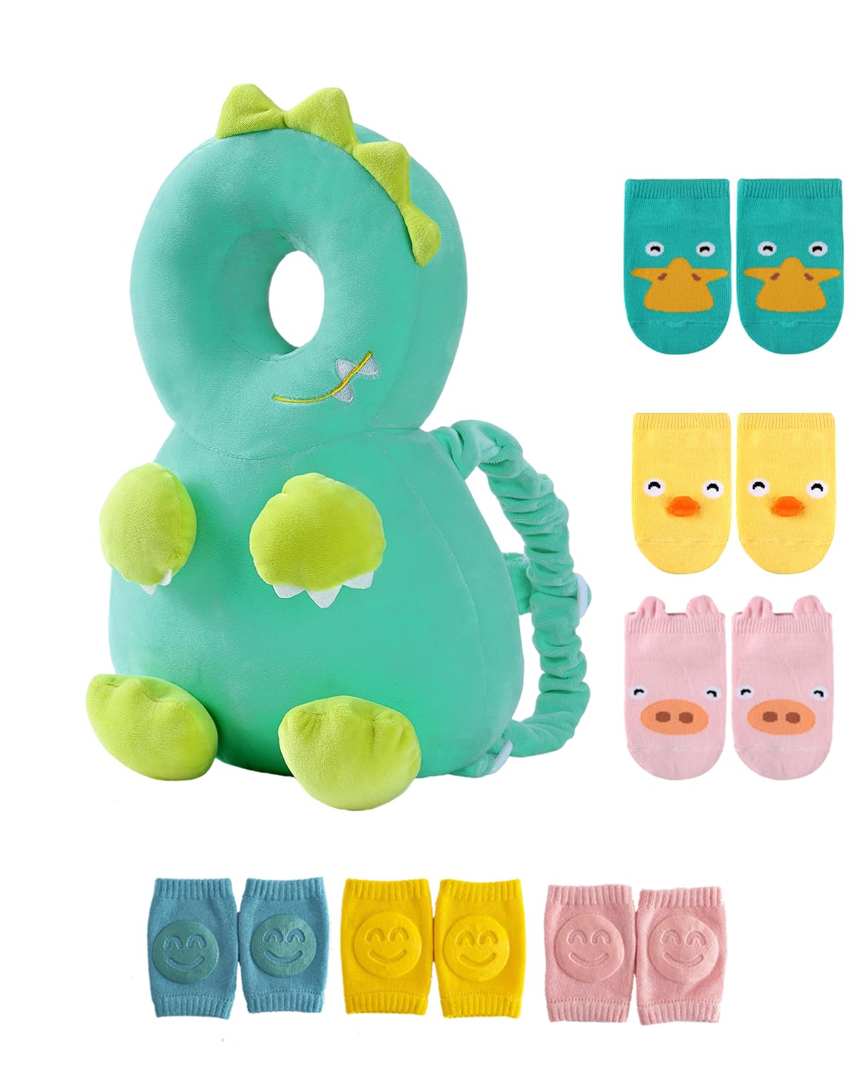 Toddler Baby Head Protector Backpack for Toddler Walker with Knee Pads&Anti-Slip Socks, Elephant