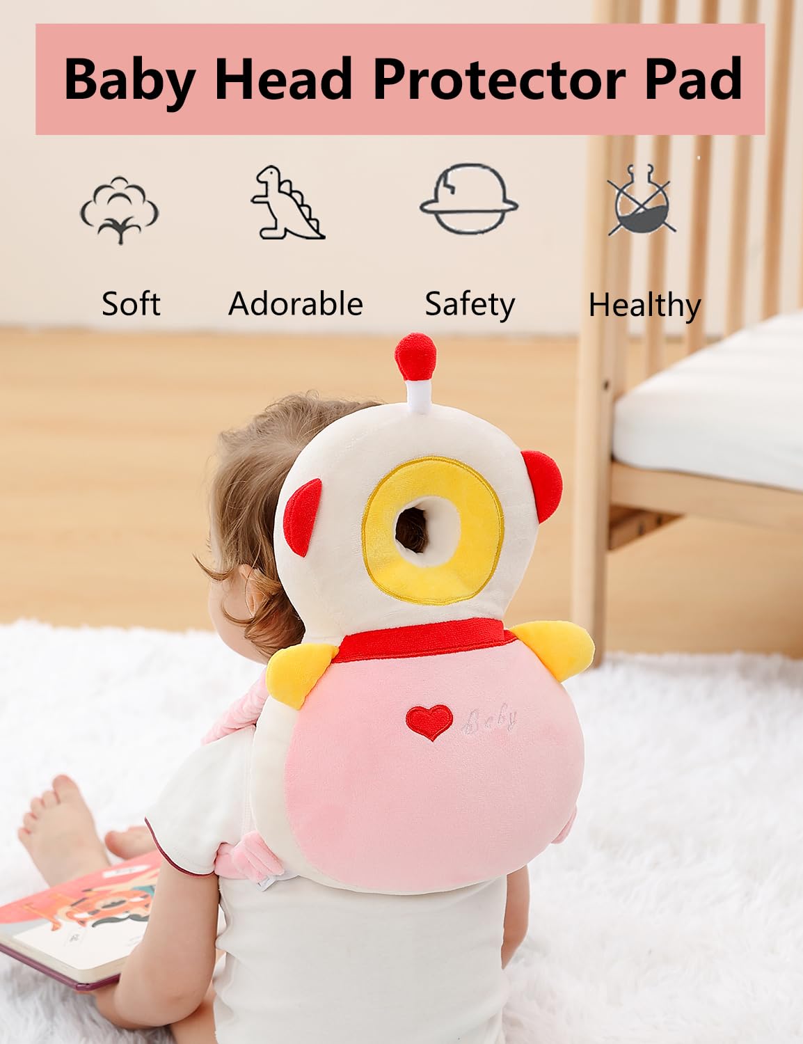 Toddler Baby Head Protector Backpack for Toddler Walker with Knee Pads&Anti-Slip Socks, Elephant
